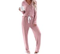 Ropa de dormir de 2 piezas para mujer, ropa de dormir de manga larga con botones y pantalones, ropa de dormir de manga M a 2XL, J, XXL