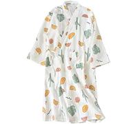Ropa De Dormir De Algodón De Gasa Para Mujer, Albornoz Estilo Fajín Atado Lateral, Bata Tipo Kimono Para Mujer, Camisón Informal Blanco Con Estampado De Bolsillo,A,METRO