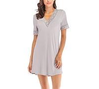 Ropa de Dormir para Mujer camisón con Adornos de Encaje Sexy Ropa de Dormir de Modal Suave Mini camisón Delgado Pijama de Manga Corta Verano Primavera