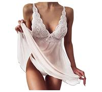 Ropa de dormir sexy para mujer, pijama con encaje, camiseta de dormir monocolor, minivestido seductor, ropa de dormir suave y sexy con tirantes delgados, camisón sexy, camisón de noche, camisón para