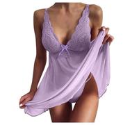 Ropa de dormir sexy para mujer, pijama con encaje, camiseta de dormir monocolor, minivestido seductor, ropa de dormir suave y sexy con tirantes delgados, camisón sexy, camisón de noche, camisón para