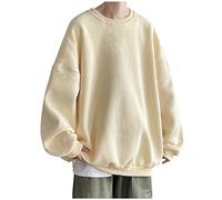 Ropa de entrenamiento para hombre Casual Camisas sólidas para hombre con hombros caídos, mangas, top, cuello redondo, sudadera de moda sólida, sudadera sin hombre, beige, XXL