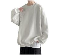 Ropa de entrenamiento para hombre Casual Camisas sólidas para hombre con hombros caídos, mangas, top, cuello redondo, sudadera de moda sólida, sudadera sin hombre, Blanco, 5XL