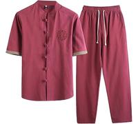 Ropa De Estilo Chino para Hombre, Estilo Tang, Media Manga, Traje Tradicional para Artes Marciales, Kung Fu, Traje De Tai Chi, Wushu, Traje Chino Tang Ropa Zen Meditación Uniforme C,3XL