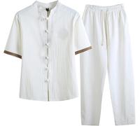 Ropa De Estilo Chino para Hombre, Estilo Tang, Media Manga, Traje Tradicional para Artes Marciales, Kung Fu, Traje De Tai Chi, Wushu, Traje Chino Tang Ropa Zen Meditación Uniforme B,XL