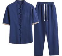 Ropa De Estilo Chino para Hombre, Estilo Tang, Media Manga, Traje Tradicional para Artes Marciales, Kung Fu, Traje De Tai Chi, Wushu, Traje Chino Tang Ropa Zen Meditación Uniforme A,XXL