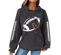Ropa de gimnasio para mujer, suéter de manga larga con gráfico de fútbol, ropa cómoda para mujer, gris oscuro, L