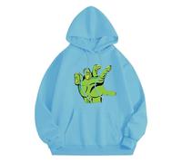 Ropa de Halloween para mujer, sudadera con capucha estampada de moda para jóvenes, azul claro, L