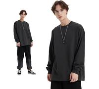 Ropa De Hombre | Camiseta De Manga Larga Lavada Vintage Pesada De 310G, Camiseta Básica De Color Sólido Lavada Y Holgada para Hombres.,Gris Oscuro,Metro