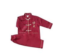 Ropa de Kung Fu para niños, Uniforme tradicional de Tai Chi para niños y niñas, traje de tanga de manga larga de artes marciales chinas Wing Chun, Vino, 14 años