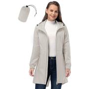 Ropa de lluvia impermeable 33,000ft, poncho ligero transpirable y a prueba de viento con capucha, plegable abrigo largo para mujer, beige, L