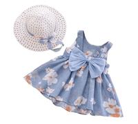 Ropa de Maternidad Bebé Niña Vestido Tutú Verano Sin Mangas Espalda Descubierta Princesa Cumpleaños Fiesta Vestidos Flores Lazo Vestido Con Sombrero De Paja Conjunto Mini Ratón Ni, azul, 6-12 meses
