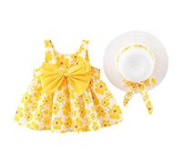 Ropa de Maternidad Verano Bebé Niña Tutú Vestido de Verano Sin Mangas Casual Floral Espalda Descubierta Princesa Vestidos Swing Sudress Falda con Sombrero de paja Moda de Playa Niñas N Roll, amarillo