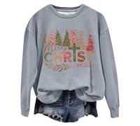 Ropa de Mujer Invierno,Sudadera niña Navidad,Women's Christmas Sweatshirt For Happy Christmas Tree Graphics Long Sleeve Christmas Holiday Jumper Hoodie (Grey, S)