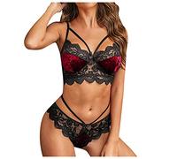 Ropa de mujer sexy caliente de encaje floral lencería traje Meah Bodycon Teddy Nightwear ropa de noche Cosplay sexy transparente leotardo abierto cumpleaños pijama, rojo, XL