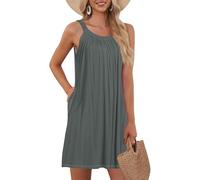 Ropa De Mujer Vestidos, Vestido Playero Mujer Vestidos De Elegantes Vestido Sin Mangas Color Liso Y Holgado para Minivestido Sexy con Bolsillos Camisero Fluido Túnica Verano Camisero Ligero Corte A