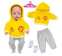 Ropa de muñeca compatible con muñecas New Born Baby de 35-43 cm, 1 sudadera con capucha Animal Element+ 1 pantalón gris + 1 par de calcetines + 1 colgador, juego de ropa para muñecas regalo para niños