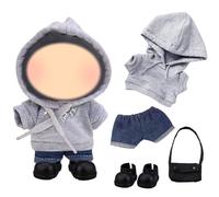 Ropa de muñeca de 17 cm Muñecas, Gris Deporte Muñeca Ropa Accesorios Conjunto con Sudadera Deportiva Denim Pantalones Cortos Bolsillo Zapatos Collar para Niñas Regalo de Cumpleaños Sin Muñeca