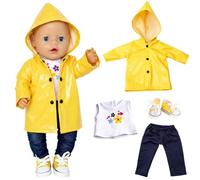 Ropa de muñeca para muñecas de 14 a 18 pulgadas, ropa de muñeca bebé, impermeable amarillo con capucha, camiseta floral, pantalones, zapatos para muñecas recién nacidas, accesorios de regalo para