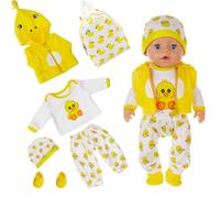 Ropa de muñeca para muñecas de 35 a 43 cm, incluye parte superior, pantalones, chaleco, sombrero, mochila, calcetines, pato amarillo, ropa para muñecas para recién nacidos de 14 a 17 pulgadas para
