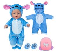 Ropa de muñeca para muñecas de 35 a 43 cm, ropa de bebé, incluye calcetines y mochila, mono azul, ropa de muñeca azul para muñecas nuevas de 14 a 18 pulgadas, regalos para niños y cansados