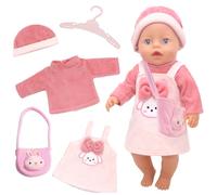 Ropa de muñeca para muñecas de bebé de 14 a 18 pulgadas, trajes de conejo dulce, colgador para sombrero y bolsa, ropa de muñeca rosa compatible con muñecas recién nacidas de 45 cm, cumpleaños de niñas