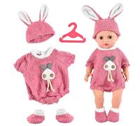 Ropa de Muñecas para Bebe Muñeco 35-43cm Ropa de Nacimiento con Gorro y Calcetines para Bebé Compatible con Baby Born, Baby Annabell y Otras Muñecas, Regalo para Niños y Niñas (Conejo)