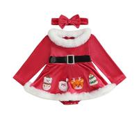 Ropa de Navidad para bebé recién nacida, vestido de princesa de terciopelo rojo con mangas largas y adornos, sombrero de Papá Noel, traje de fiesta navideña, set de 2 piezas para niñas, 1 mes