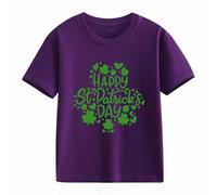 Ropa de niña de manga corta con manga corta, camiseta de San Día Medio y Grande Children's Retro Personality 2D Printing Children's Loose Short Sleeved Camiseta con calavera para mujer, morado, 2-3