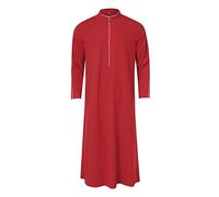 Ropa de oración para hombre de Kaftan Abaya para hombre, vestidos musulmanes a rayas de moda túnica de media manga túnica tallas grandes verano tradicional retro bata islámica ropa, O rojo., XL