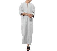 Ropa de oración para hombres, caftán con cuello en V, manga larga, botón alto, tóbe, lado dividido, ajuste universal, ropa de oración para hombres, ropa árabe, disfraz de párroco, ropa de oración