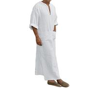 Ropa de oración para hombres retro con cuello en V musulmanes vestidos musulmanes caftán abaya ramadán bata oriente medio étnico estilo saudita árabe túnica afgana ropa islámica árabe, 01#A, 5XL