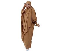 Ropa de oración para mujer, 2 piezas Abaya Musulmana Mujer con Khimar Hijab Abaya Vestido Suelto Manga Larga Maxi Musulmanes Vestidos Mujer con Jilbab Burka Ropa de Cuerpo Completo, Braun 2, Talla