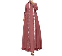 Ropa de oración para mujer Abaya Vestido Dubai Largo Musulmán Ropa de Cobertura Completa Vestido de Oración Manga Larga Casual Túnica Islámica Jilbab Dubai Salah Kaftan Ramadán Namaz Elbisesi, O rojo