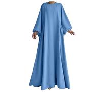 Ropa de oración para mujer, bata musulmana de manga larga, cuello redondo, ajuste holgado, modesto, vestido Abaya, elegante vestido largo de Eid Ramadán, 02#_azul, XS