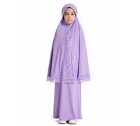Ropa de oración para niños, Abaya Niños Niñas de Manga Larga Vestido Musulmán Islámico Árabe Turco Túnica Ramadán Largo Oración Vestido Hijab Completo Cubierta Y Falda Conjunto de Dos Piezas Dubai