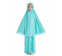 Ropa de oración para niños, Abaya Niños Niñas de Manga Larga Vestido Musulmán Islámico Árabe Turco Túnica Ramadán Largo Oración Vestido Hijab Completo Cubierta Y Falda Conjunto de Dos Piezas Dubai