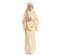 Ropa de oración para niños, Abaya Niños Niñas de Manga Larga Vestido Musulmán Islámico Árabe Turco Túnica Ramadán Largo Oración Vestido Hijab Completo y Falda Conjunto de Dos Piezas Dubai Katfan Robe