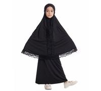 Ropa de oración para niños, Abaya Niños Niñas de Manga Larga Vestido Musulmán Islámico Árabe Turco Túnica Ramadán Largo Oración Vestido Hijab Completo Cubierta Y Falda Conjunto de Dos Piezas Dubai