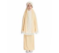 Ropa de oración para niños, Abaya Niños Niñas de Manga Larga Vestido Musulmán Islámico Árabe Turco Túnica Ramadán Largo Oración Vestido Hijab Completo Cubierta Y Falda Conjunto de Dos Piezas Dubai