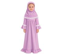 Ropa de oración para niños, elegante vestido de oración musulmana Abaya con hiyab para niñas, traje de adoración de manga larga, longitud completa, modesto, 03#_Morado, 18-24 meses
