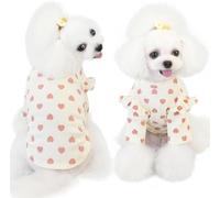 Ropa de perro para perros pequeños, camisa de perro con estampado de corazón, camiseta de verano de manga larga para mascotas con volantes, lindos trajes para chihuahua, cachorro y gato, perfecto para