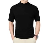 Ropa de punto de lana para hombre Otoño e invierno Suéter de cachemira de manga corta para hombre Camiseta de punto de lana de cuello alto para hombre, Negro, M