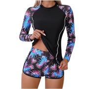 Ropa de Surf Mujer Bañador Dos Piezas Traje de Baño de Manga Larga Camiseta y Pantalones Cortos natación Protección Solar Deportivas Estampados Traje de Baño