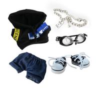 Ropa de tela para muñeca, 5 piezas para 17 cm (sin muñeca), gafas futuristas negras + collar metálico + sudadera negra + jeans azules + tenis de lona