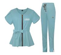 Ropa De Trabajo De Laboratorio De Esteticista Multicolor Logotipo Personalizado, Uniformes De Enfermería De Color Sólido, Conjunto De Camisa y Pantalón para Clínica De Mascotas Color1,S