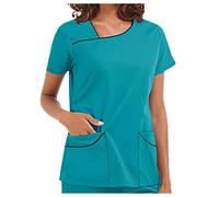 Ropa de trabajo para mujer, uniformes de trabajo, cuello en V, camisa casaca, camiseta de manga corta, tops 2021, uniformes de verano, ropa de trabajo para mujer, talla grande, con bolsillos 1 verde L