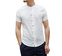 Ropa de verano para hombre Camisa | Camiseta tradicional china estilo tang, artes marciales, Kung Fu Tai Chi, ropa de entrenamiento, camisa informal | Tops de manga corta sin cuello uniforme, Blanco