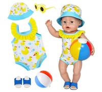 Ropa de verano para muñecas de 43 cm con bonito traje de baño de pato, juego de natación de 5 piezas con sombrero para el sol, pelota de playa, gafas de sol y zapatillas, accesorios para muñecas de 36