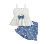 Ropa De Verano para Niñas Algodón Camiseta sin Mangas de Verano para niñas pequeñas, Tops con Estampado de Lazo, Pantalones Cortos, Conjuntos